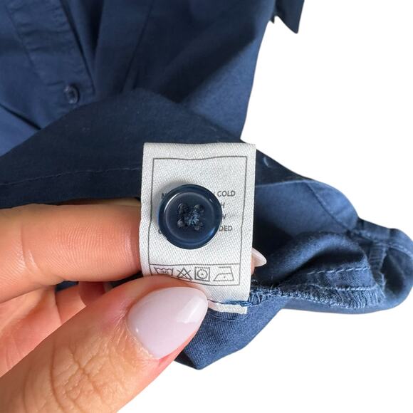 Monrow Navy Stretch Poplin Cotton Blend Button Up Long Sleeve Mini Shirt Dress - Picture 14 of 14